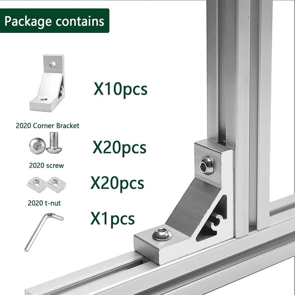 10 ชุดเงิน Heavy Duty 2020 อลูมิเนียม Extrusion มุม 20 Series Extrusion Connectors 10PCS 2020 อลูมิเ