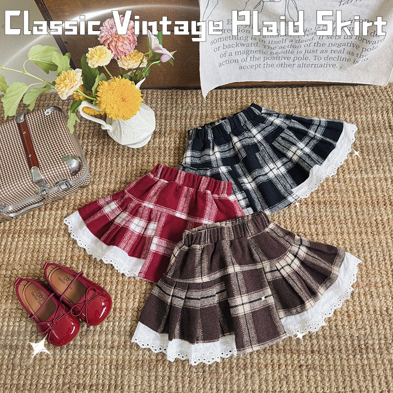 2025 ฤดูใบไม้ร่วง/ฤดูหนาวกระโปรงเด็กผู้หญิง Gothic Lolita ลายสก๊อต SK สไตล์ลูกไม้ Trim Christmas Party Harajuku แฟชั่น (Shibuya Kawaii)