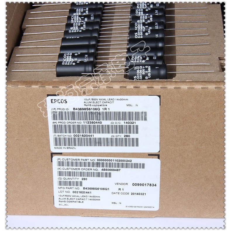 นําเข้าบราซิล 10uF 500V EPCOS EPCOS B43698 ตัวเก็บประจุอิเล็กโทรลีติคแกนรุ่น 450V