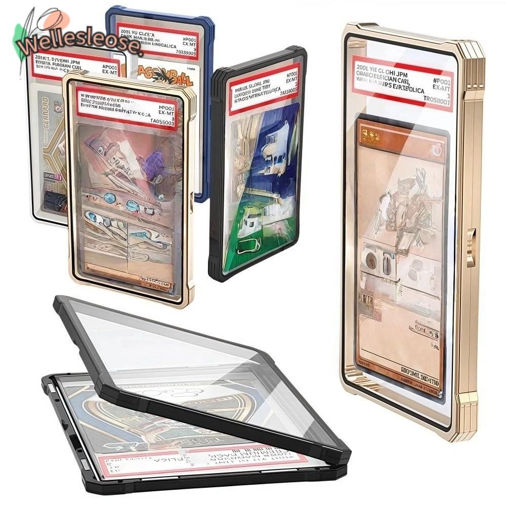 WELLE PSA/CGC Graded Cards Protector, การ์ดแม่เหล็กกระจกสองด้านโปร่งใส, กรอบอลูมิเนียมที่ทนทานเป็นพิ