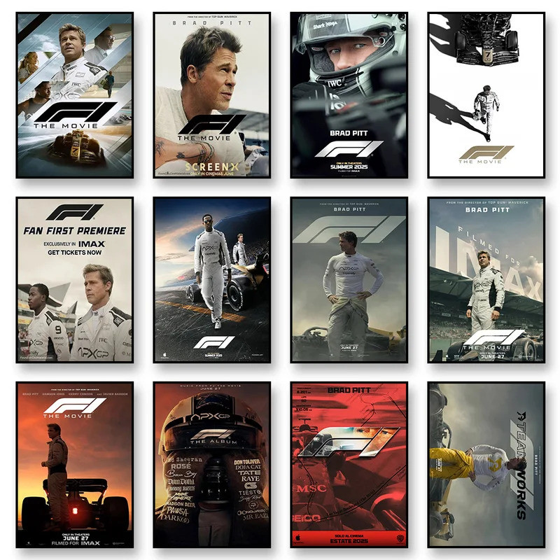 ภาพยนตร์ผ้าใบพิมพ์โปสเตอร์ Brad Pitt F1 สำหรับการตกแต่งห้องด้วยศิลปะโมเดิร์น ของขวัญที่เหมาะสำหรับคนรักรถฟอร์มูล่าวัน