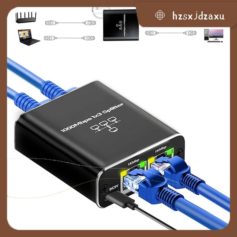 hzsxjdzaxuGigabit RJ45 Splitter LAN Extension Adapter ความเร็วสูง 1 ถึง 3, 1000Mbps LAN Splitter RJ4