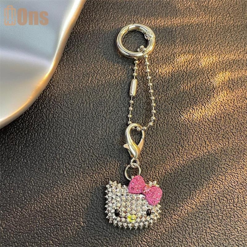 Ons 1/2PCS น่ารัก KT Sanrio เพชร Hello Kitty พวงกุญแจโลหะจี้สาวโทรศัพท์โซ่ที่