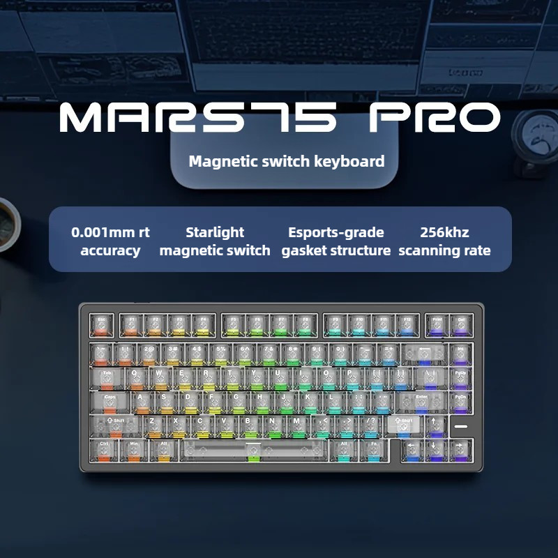 MARS75 PRO สวิทช์แม่เหล็กคีย์บอร์ดเกมสาย 0.001 มม.RT 480 Mhz MCU 8KHz Polling Rate Hot Swappable SOCD DKS RGB สําหรับ Esports เกม - รูปที่ 7