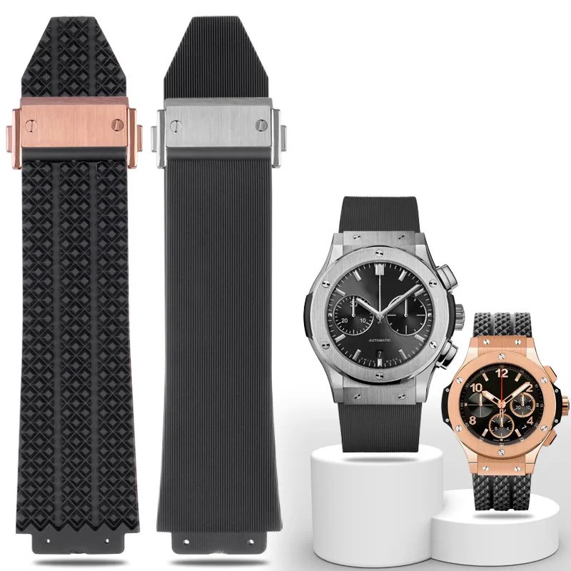 สายนาฬิกาสําหรับ HUBLOT BIG BANG Classic Series 17 มม.-25 มม.ยางสีดําสีฟ้าสายนาฬิกาซิลิโคนกันน้ํานาฬ