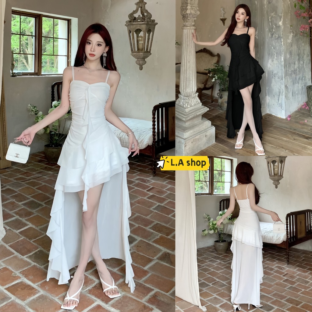 L.A Shop พร้อมส่งชุดมินิเดรส ชุดเดรสสายเดี่ยว สีขาวดำ สไตล์เกาหลี เข้ารูป"FY2932"