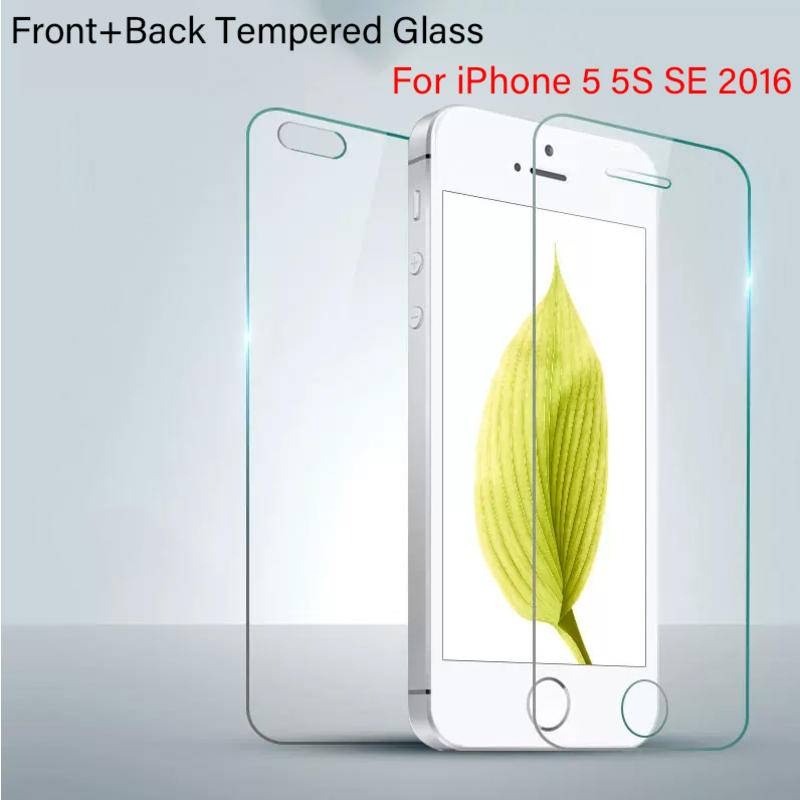 ป้องกันหน้าจอสําหรับ Apple iPhone 5 5S SE 2016 HD กระจกนิรภัยโทรศัพท์ด้านหน้า + ฟิล์มป้องกันด้านหลัง