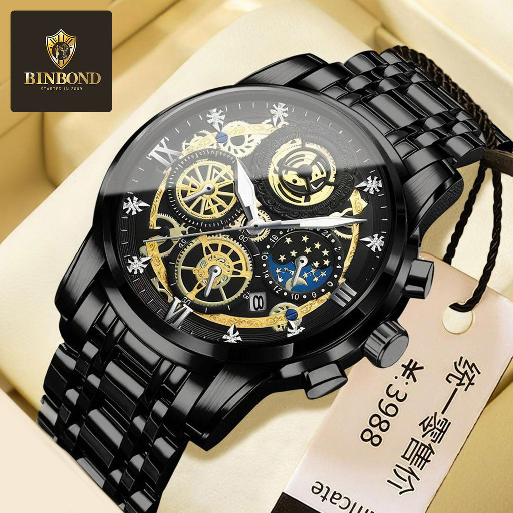 Bingbang นาฬิกาควอทซ์ผู้ชาย Hollow ใหม่ Concept กันน้ํา Shopee นาฬิกามัลติฟังก์ชั่น#SB0914#