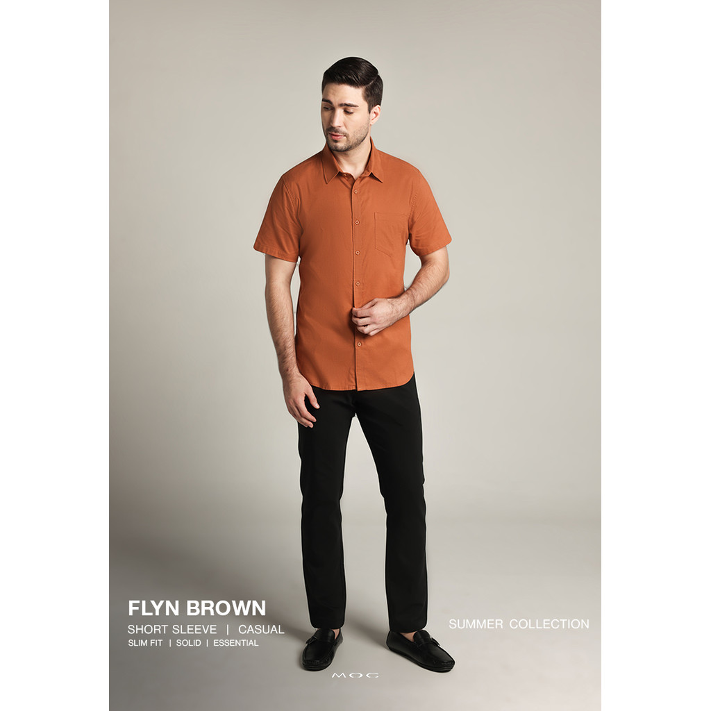 KEMEJA MOC เสื้อเชิ้ตแขนสั้นผู้ชาย Flyn - สีน้ําตาล