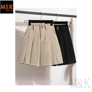 M & K Plus กางเกงขาสั้นผู้หญิงทรงกระบอกเพื่อน้องสาว เอวสูงและขากว้าง ดีไซน์ A-line สบายๆ ในหน้าร้อน