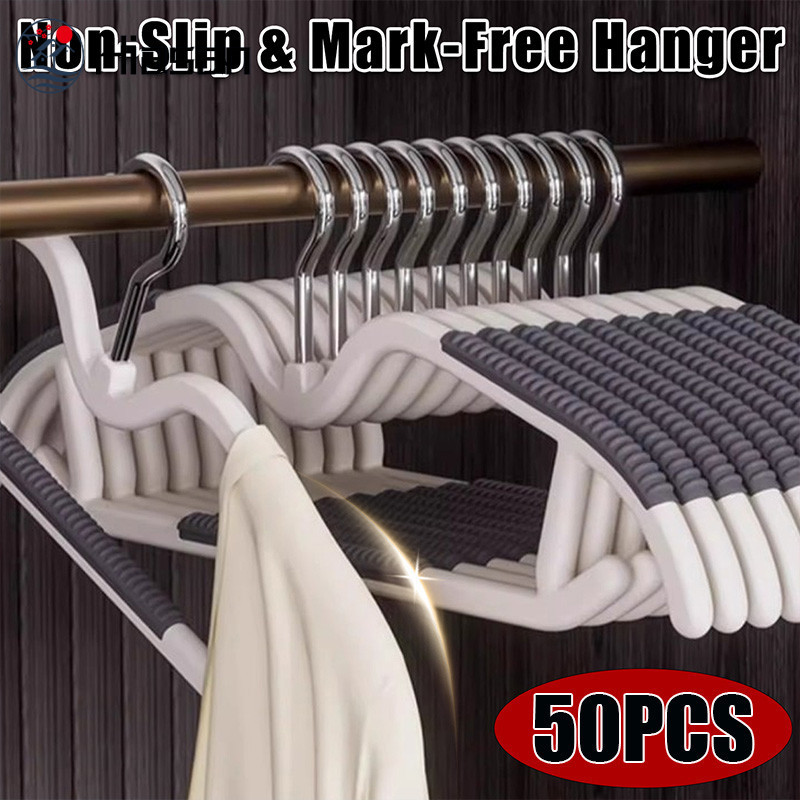 [HGB]ไม้แขวนเสื้อพลาสติกสําหรับงานหนัก 50 ชิ้นพร้อมการแบกโหลดที่ได้รับการอัพเกรด,ไม่ลื่นทําเครื่องหม