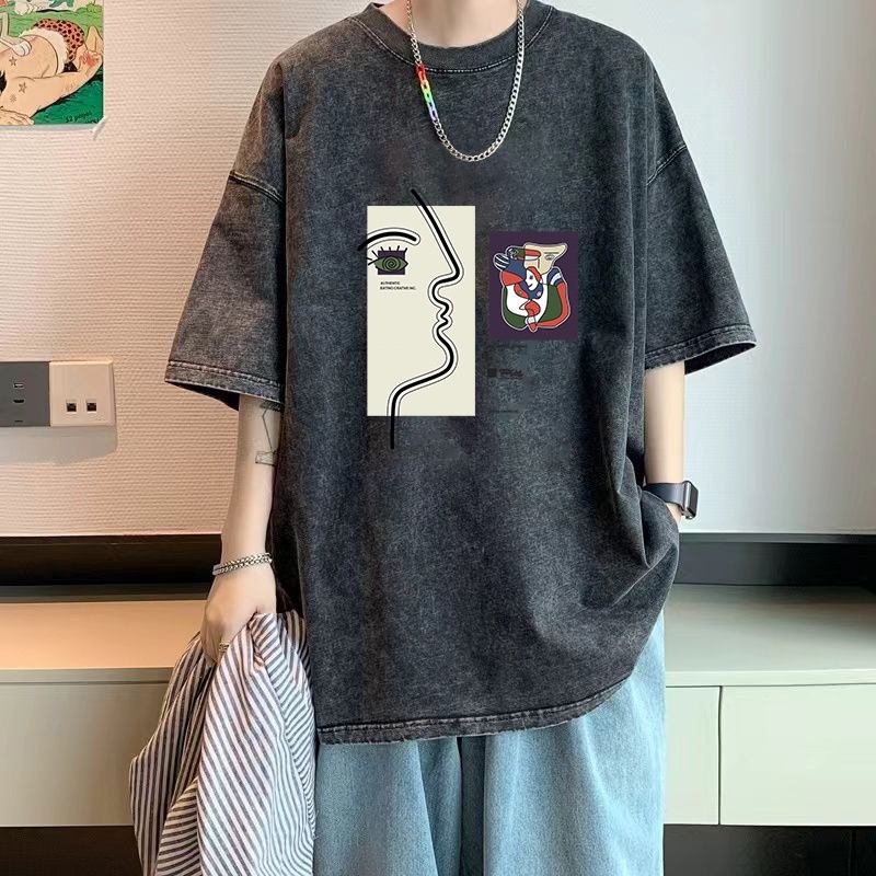 Count Coffee Long-staple Cotton Washed Short-Sleeved Xinjiang Washed P25CODP23 Distressed 32 สี [260