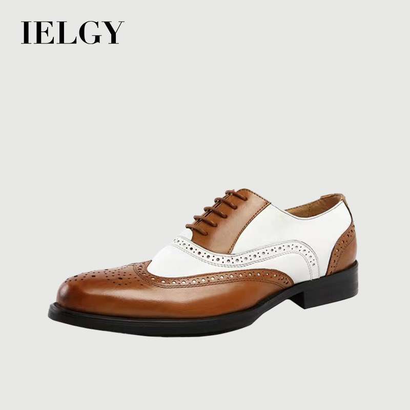 IELGY สไตล์ใหม่ Brock แกะสลักขนาดใหญ่รองเท้าผู้ชายการจับคู่สีอินเทรนด์ All-Match เยาวชนธุรกิจอย่างเป็นทางการรองเท้าหนัง