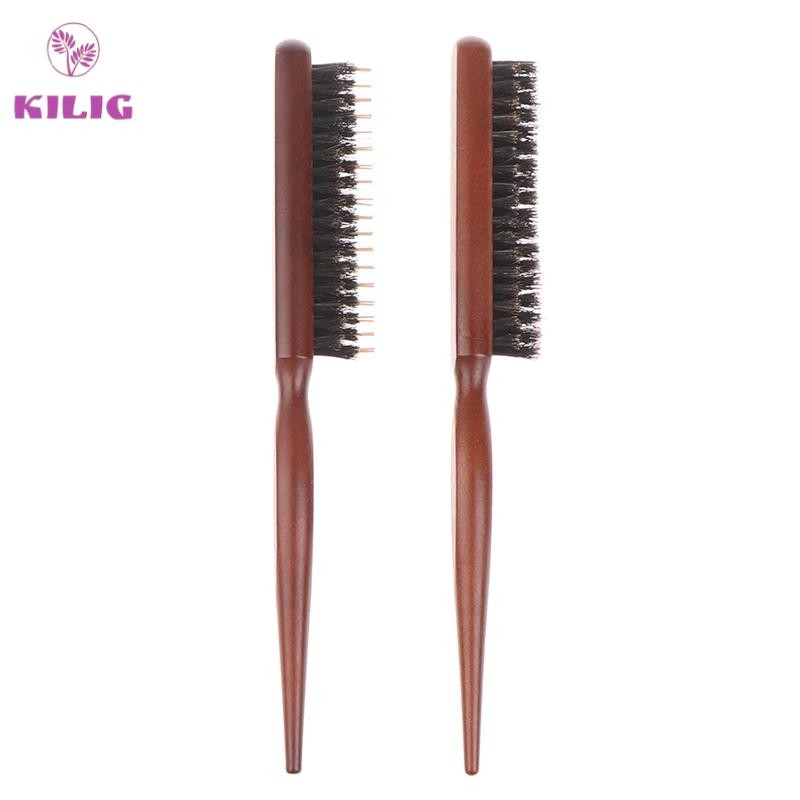 Hgth Salon Comb Hair Teasing Brush Handle Back Comb ขนหมูป่าธรรมชาติ HOT
