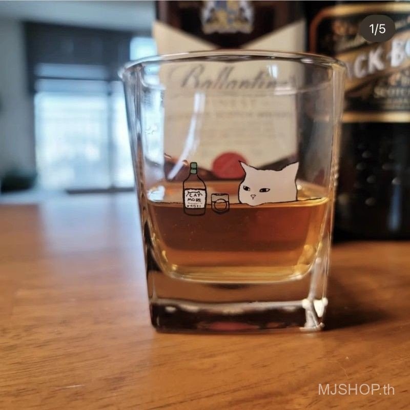 [สต๊อกพร้อม] MJshop Glass Cat Cheers Together Goblet Beer Glass Coffee Glass Water Glass แก้วตลกน่าร