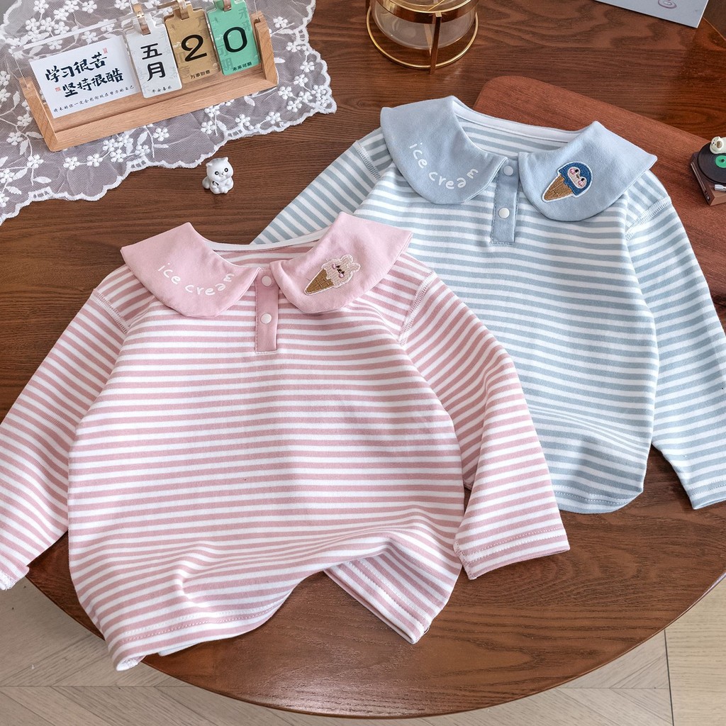 เสื้อโปโลแขนยาว ดีไซน์ใหม่สำหรับฤดูใบไม้ร่วง สไตล์น่ารักของกระต่ายหู เหมาะสำหรับเด็กและวัยรุ่น