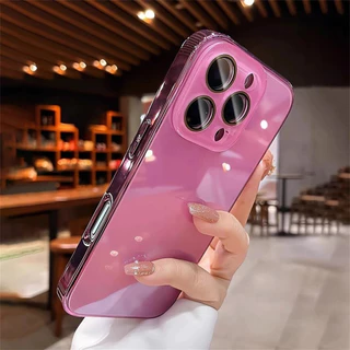หรูหราใหม่สีชมพูน้ําแข็งแก้วคริสตัลกรณีที่มีกันกระแทกด้วยไฟฟ้าเปลือกแข็งสําหรับ iPhone 16 15 14 13 12 11 Pro Max