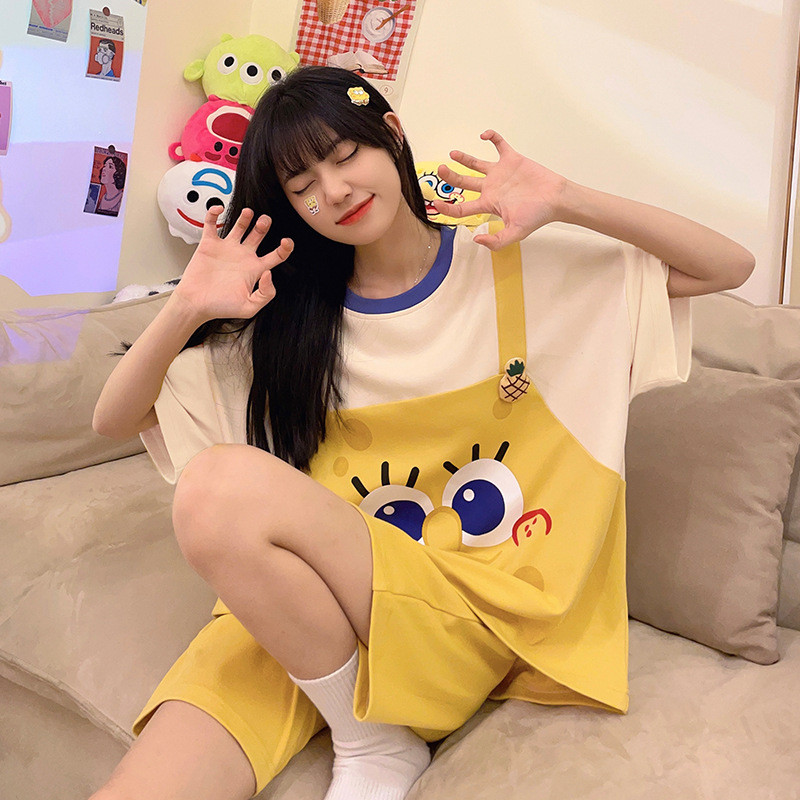 ชุดนอนแขนสั้น loungewear สไตล์การ์ตูนน่ารัก สำหรับใส่ทั้งในและนอกบ้าน jz919sy