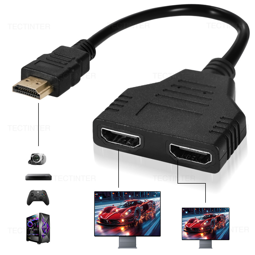 HD 1080P HDMI Splitter Dual Port Cable 1 ใน 2 Out ชายหญิง HDTV Adapter สําหรับแล็ปท็อปทีวีกล่อง Monitor HDMI-Compatible Splitter