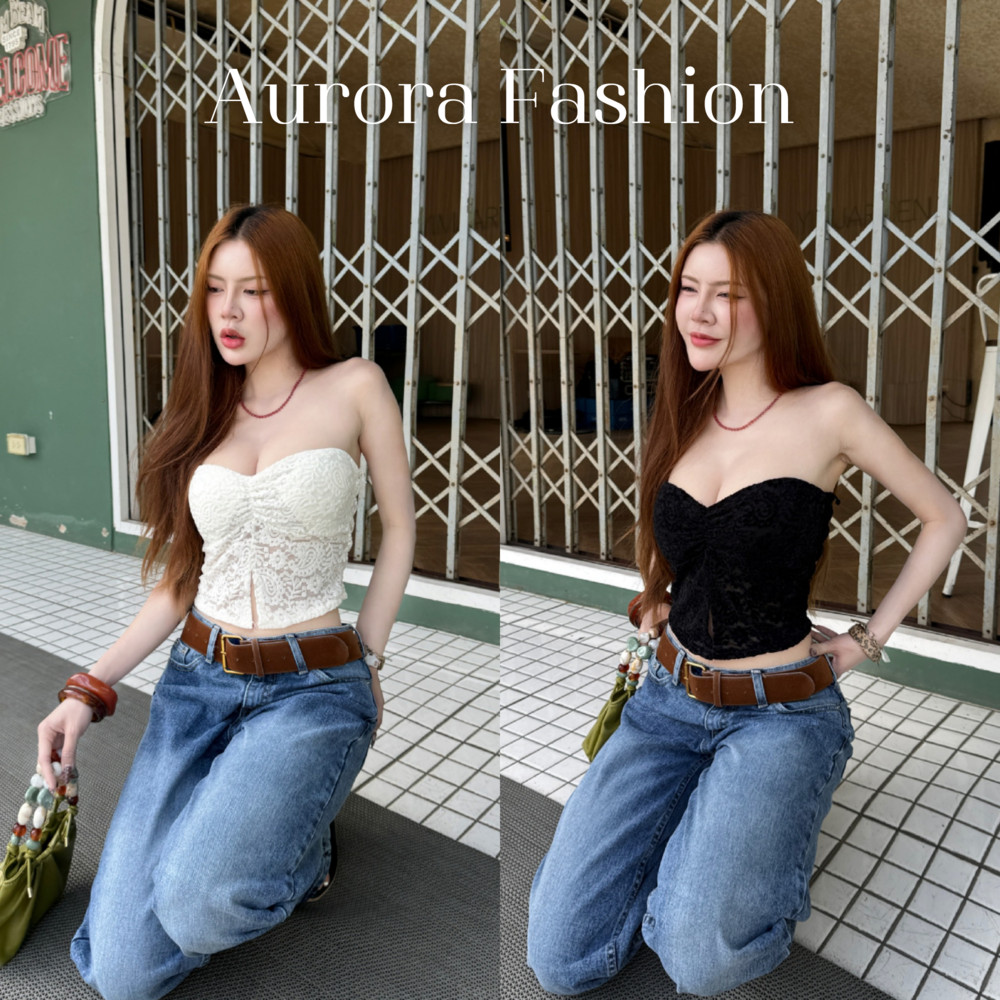 Aurora🛒พร้อมส่ง🚚 (รูปถ่ายจากงานจริง) เสื้อเกาะอกไหมพรม เรียบหรูดูแพง ทรงรัดรูป