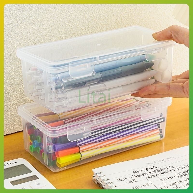litai กล่องดินสอพลาสติกใสอเนกประสงค์ กล่องดินสอพลาสติกใส กันน้ำ ความจุใหญ่ 19x9x6 ซม.