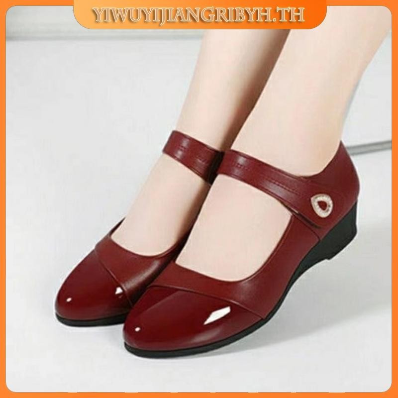 minxshoes รองเท้า minx รองเท้าชั้นเดียวส้นกลางแบบใหม่หนังนิ่มพื้นนิ่มสำหรับคุณแม่รองเท้าหนังผู้หญิงเ