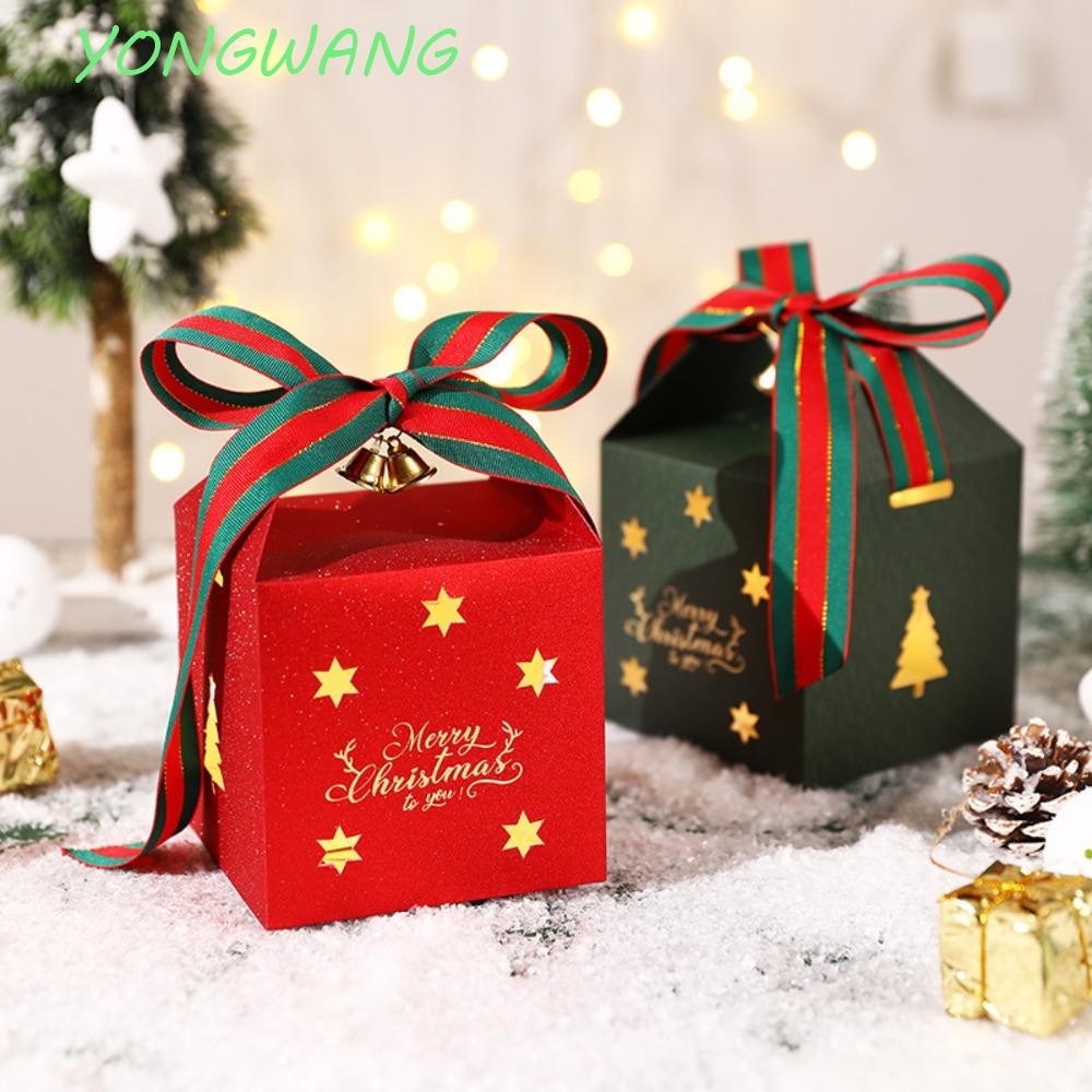 YONGWANG 6PCS Christmas Gift Packing Box, Square with Bell and Ribbon Christmas Candy Box, Christmas
