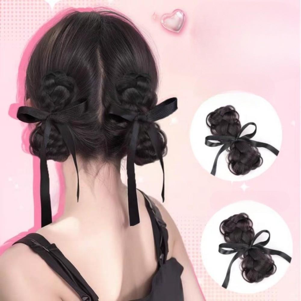 วิกผมสตรี ชุดโบว์ดำ2ชิ้นสำหรับทรงหางม้า ดีไซน์คลิปโบว์ริบบิ้นสวยงาม พร้อมส่งทันที
