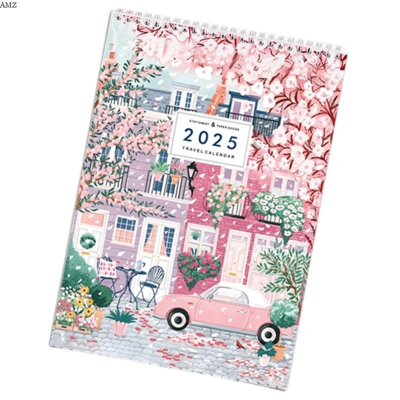 AMZ 2025 Travel Journey Calendar 2025 ปฏิทินแขวนผนังแบบแขวน Planner 12 เดือนปฏิเสธจากเดือนมกราคม 202