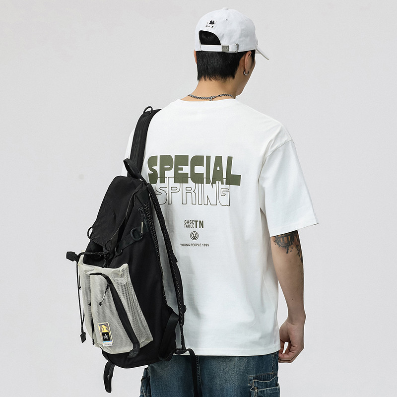 2025 NEW 2025 Real Shot 2024 Summer Trendy Brand Back Print Short Sleeve T-Shirt Men Round Neck Loos