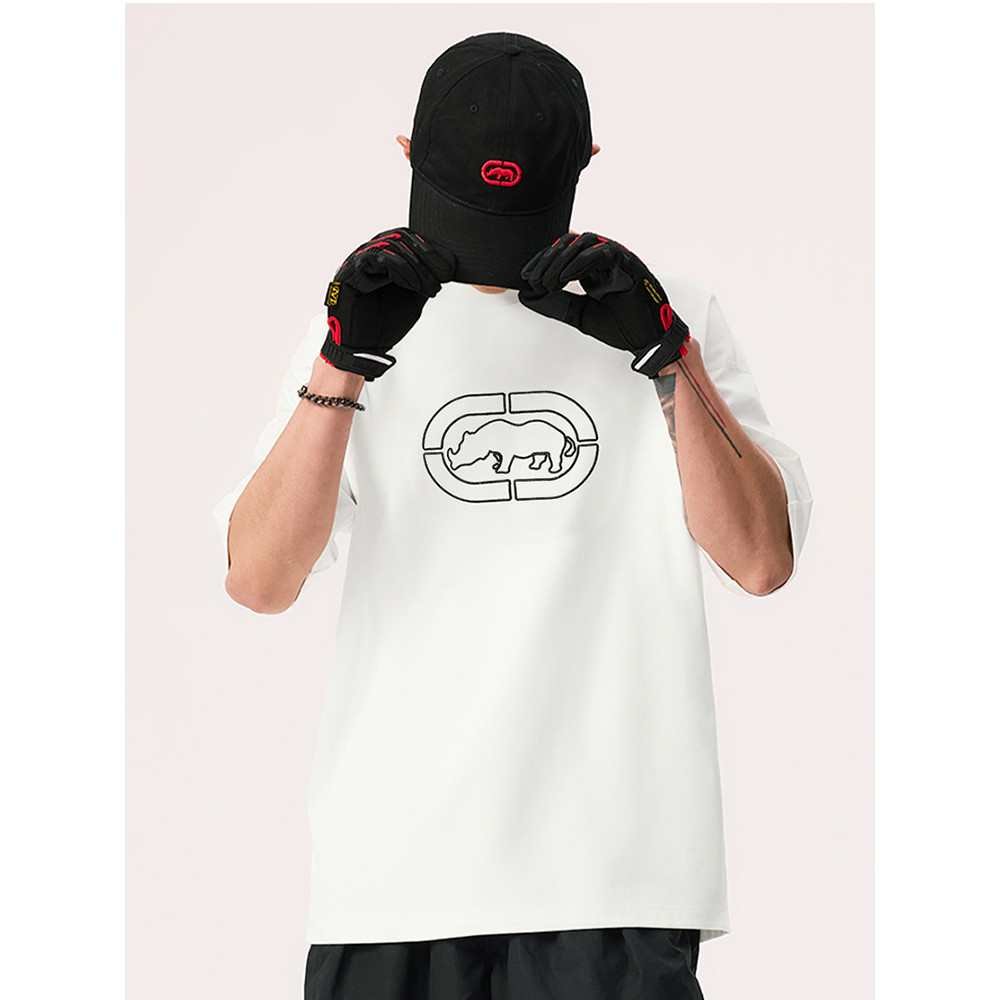 Eko Red Rhino เสื้อยืดแขนสั้นผู้ชาย New Rhino พิมพ์รอบคอ Top