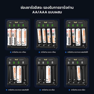 Yonii เครื่องชาร์จถ่าน ถ่าน aa 1800/AAA800 ถ่านชาร์จ aa aaa นิเกิล ที่ชาร์จแบต 1.2V(ทดแทน 1.5V)