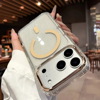 ซิลิโคนเคสแม่เหล็กกลิตเตอร์ใสสําหรับ iPhone 11 12 13 14 15 16 17 Pro Max Plus TPU เคสหลังแข็งกันกระแทก