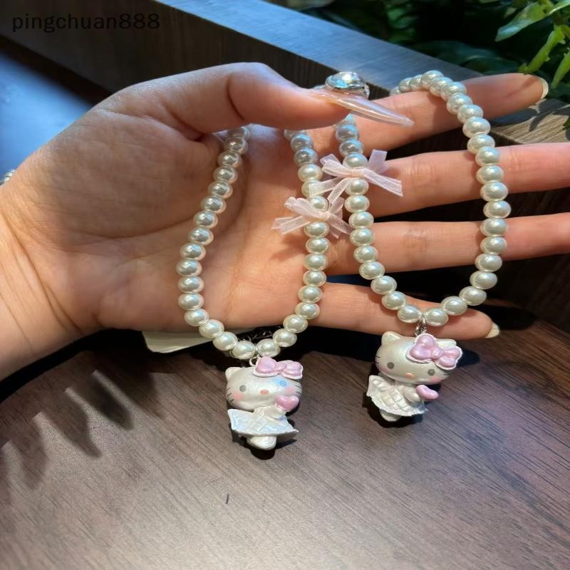 Pingchuan888 1 ชิ้นกระเป๋าเป้สะพายหลังอุปกรณ์เสริม Hello Kitty โทรศัพท์จี้อะนิเมะการ์ตูน KT แมวลูกปั