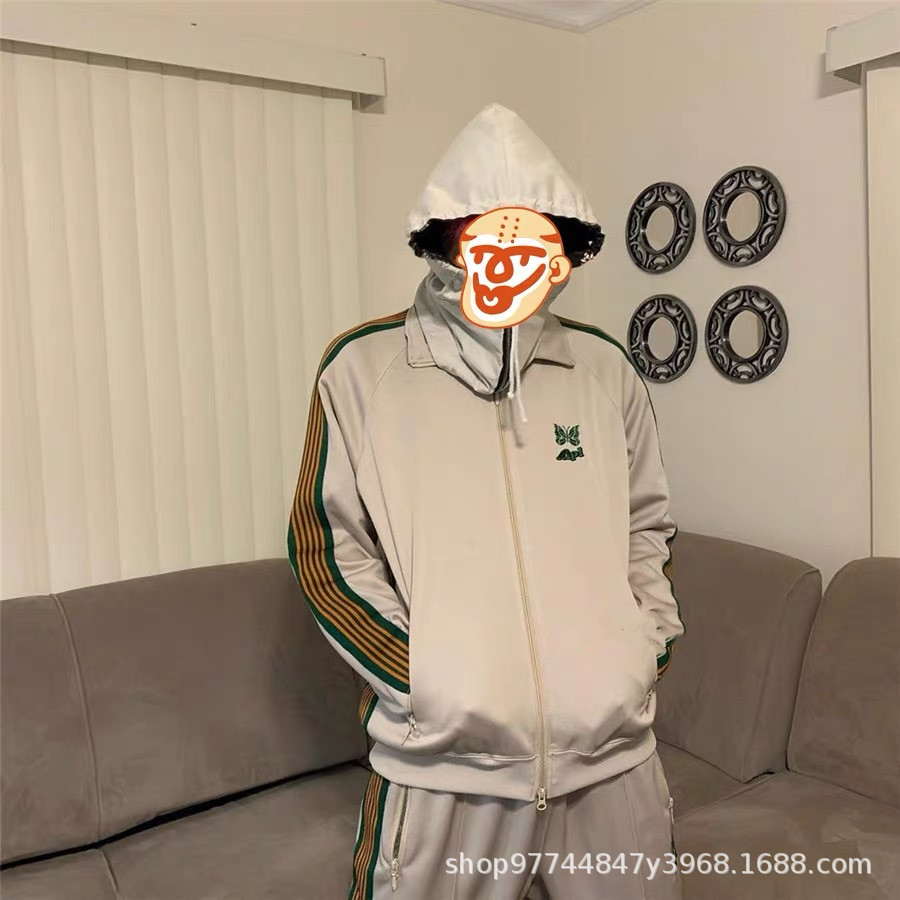 Needles Beige Embroidered Zipper Jacket Sports Casual Jacket Trendy Retro Unisex