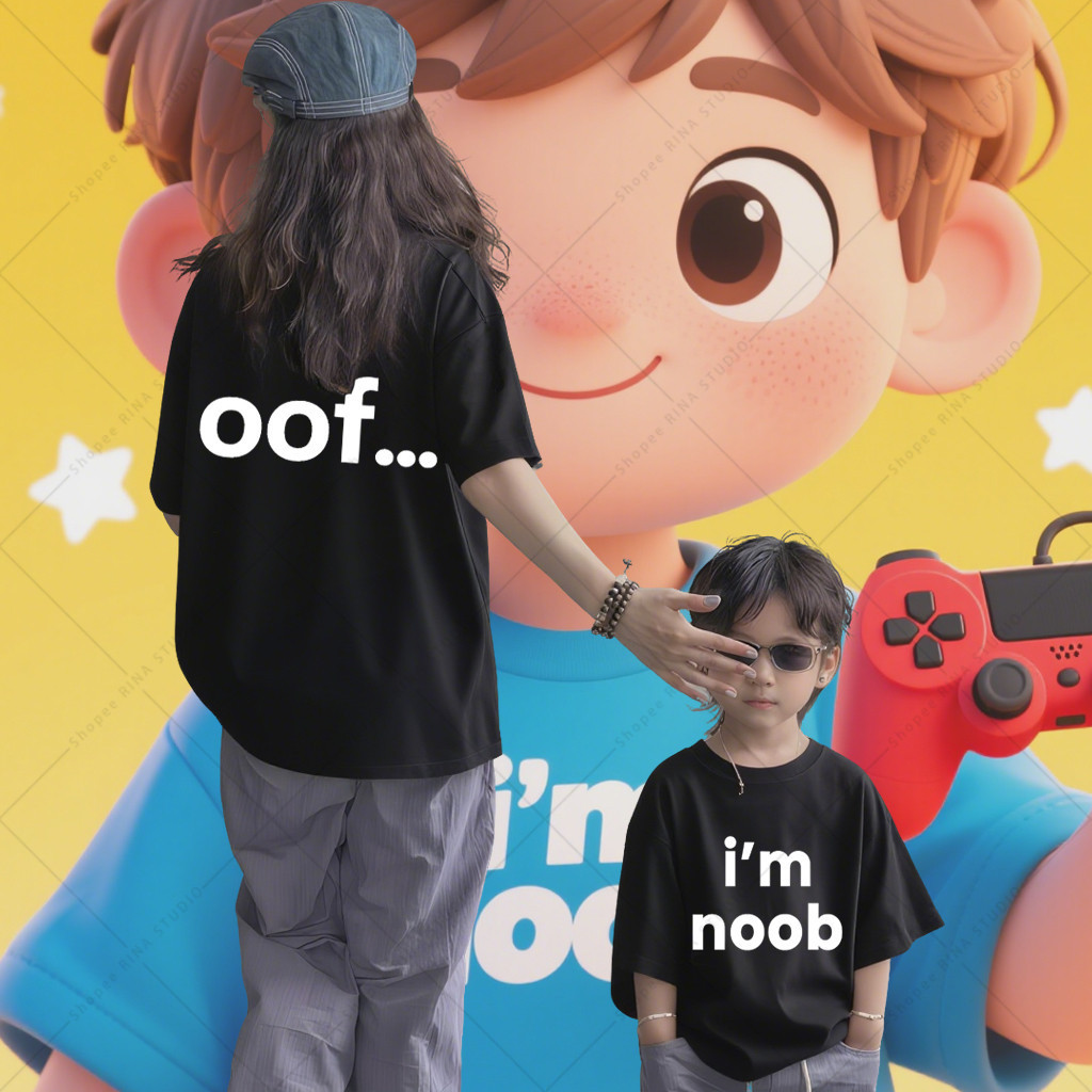 2025 Im noob Family Set ชุดเสื้อยืดพ่อแม่ลูก โชว์การ์ตูนยอดนิยม 10.5
