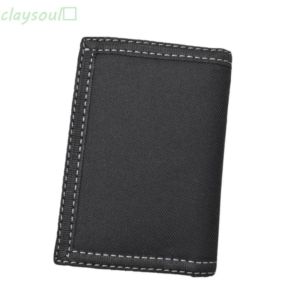 CLAYSOUL​ กระเป๋าสตางค์ใบสั้นผู้ชาย,สีดําสัมผัสยึดชายกระเป๋าผ้า อ็อกซ์ฟอร์ด,สไตล์เกาหลีสันทนาการหลายตําแหน่งหด3พับกระเป๋าใช้ในชีวิตประจําวัน