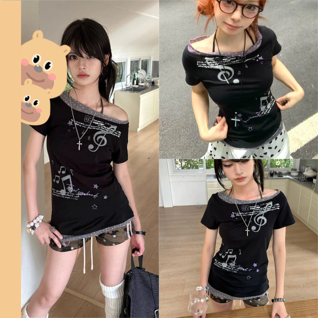 🎀bearbra🎀เสื้อครอปแขนเต่อ ผ้ายูนิยืดเยอะ 🌸 พร้อมส่งทุกสี เสื้อครอป เสื้อแฟชั่นผู้หญิง สลิมฟิต ไหล่เอียง รุ่น S3382