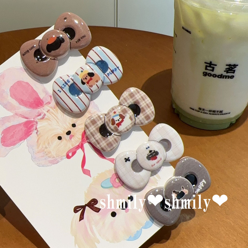 ชุดสเวตเตอร์สก๊อตสีกาแฟ มีลูกสุนัขและโบว์ สไตล์ญี่ปุ่นสำหรับผู้หญิง