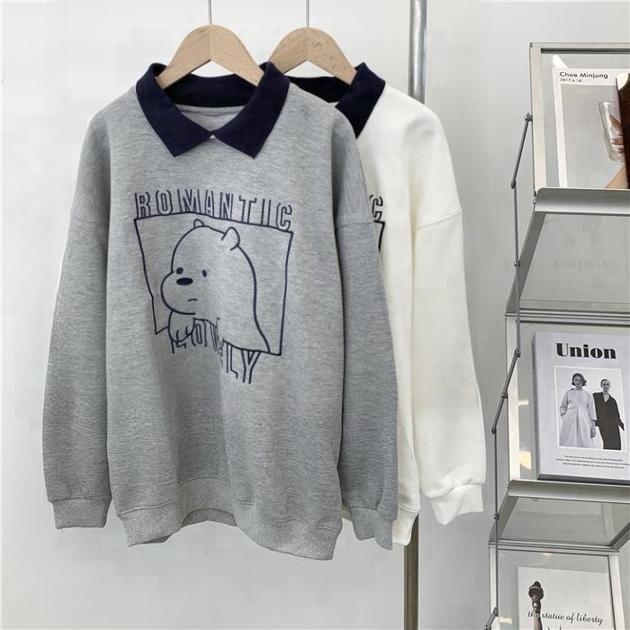 Vilaup M-2XL Sweatshirts เสื้อสเวตเตอร์ ลายพิมพ์ โอเวอร์ไซส์ ผู้หญิง