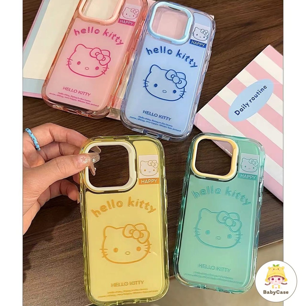 เคสไอโฟน 14 สำหรับ iPhone 15 13 11 12 16 Pro Max 16 14 15 Plus 16 Pro เฮลโลคิตตี้แสนหวานโบว์นอตเวฟเจลลี่คัลเลอร์คัฟเวอร์