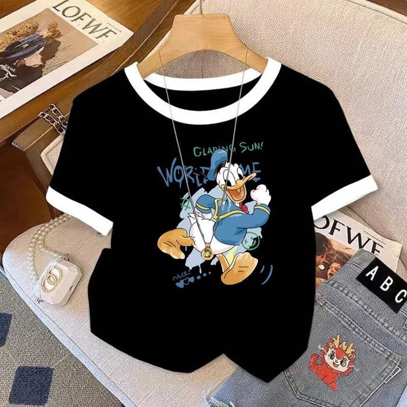 【กรุงเทพจัดส่งสินค้า】 เสื้อรัดรูปเสื้อครอปฤดูร้อนอเนกประสงค์บางบาง คอกลม ทรงสลิมฟิต แสดงผอม เสื้อยืดครอป ลวดลายการ์ตู