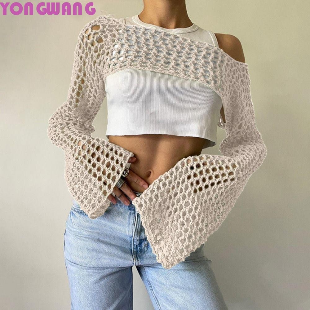 YONGWANG66HR แขน Shrug เสื้อกันหนาว, Y2K อะคริลิคเส้นใยรอบคอ Shrug เสื้อสวมหัว,แขนยาวถัก Cover Up เส