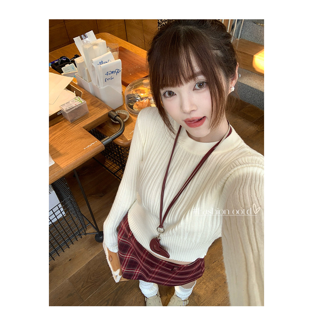 K เสื้อถักผู้หญิงแขนยาว สไตล์ใหม่สำหรับฤดูหนาว สีแอปริคอท