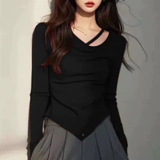 เสื้อยืดแขนยาวผู้หญิงแฟชั่นคอสูงสวย สไตล์เกาหลีเน้นสวมใส่สบาย เนื้อผ้าดีไม่ขึ้นขน ใส่ชั้นในหรือมิกซ์แอนด์แมทช์กับเสื้อคล