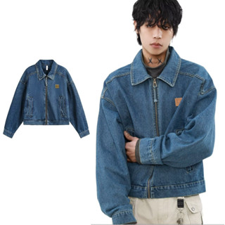 SUIKONE ซุยโคเนะ เสื้อแจ็คเก็ตยีนส์ผู้ชาย สไตล์อเมริกันย้อนย…
