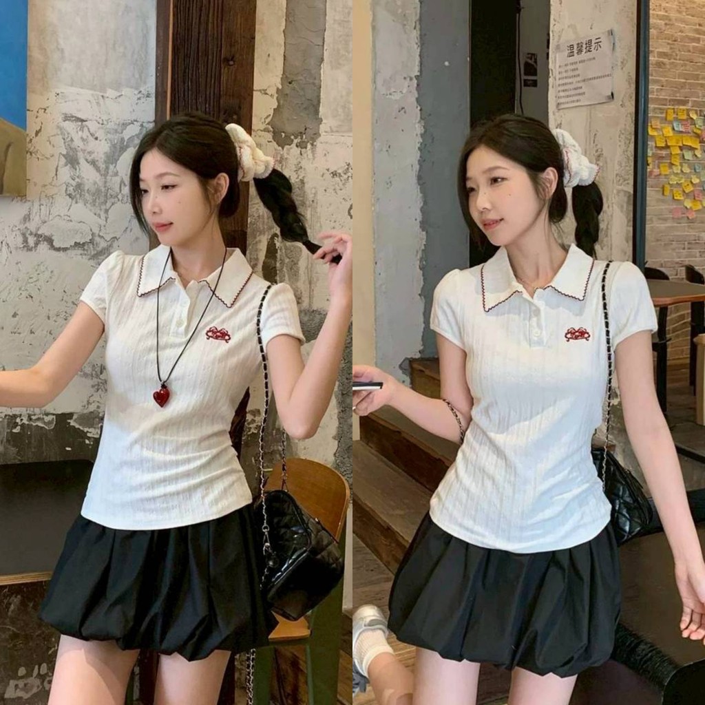 OFF SHOP 🥻ใหม่ 2025 เสื้อยืดคอปก แขนสั้น ผ้านุ่มนิ่มเรียบๆสไตล์มินิมอล ใส่ได้ทุกวัน อ่อนโยน' FY5873