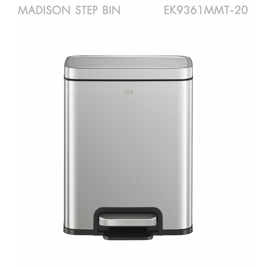 GlobalHouse EKO ถังขยะสเตนเลสเหยียบเหลี่ยม 20 ลิตร รุ่น MADISON EK9361MMT-20 ขนาด 33.30x30.20x43.50 ซม. สีเงิน