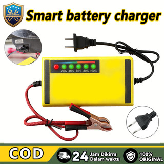 Charger Aki Mobil Motor 12V 2A - Untuk Battery Basah/Kering Asam Timbal, Fitur Pulse Repair & Display LED, Input 220V
