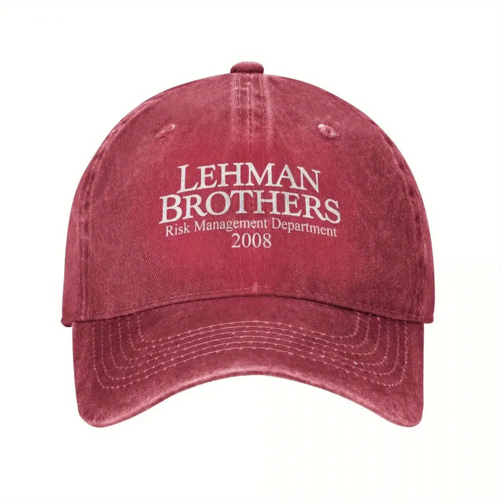 หมวกเบสบอลวินเทจ Lehman Brothers 2008 - หมวก Snapback ล้างด้อย, สีดําพร้อมเย็บปักถักร้อยสีขาว, การออ
